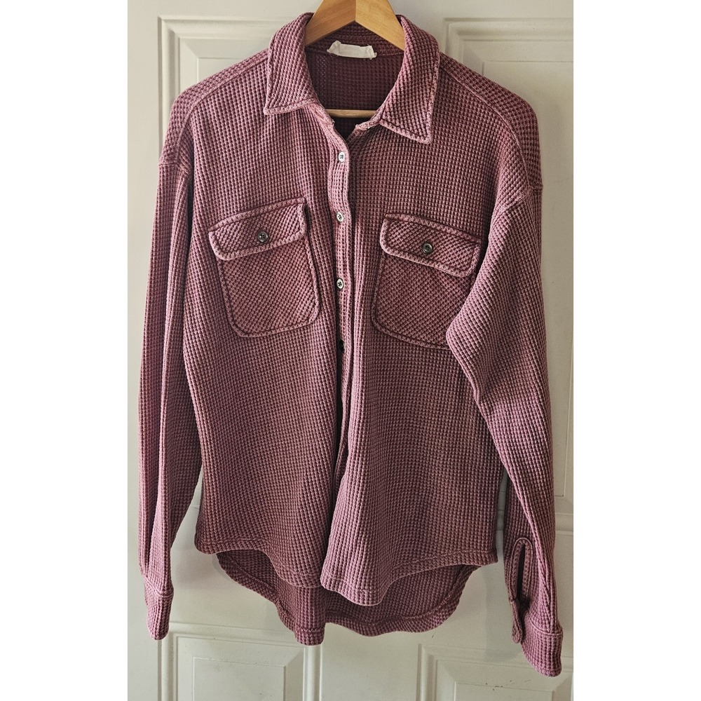 Hippie‎ Rose Waffle Knit Shacket Womens XS Mauve Pink Button Front Overshirt